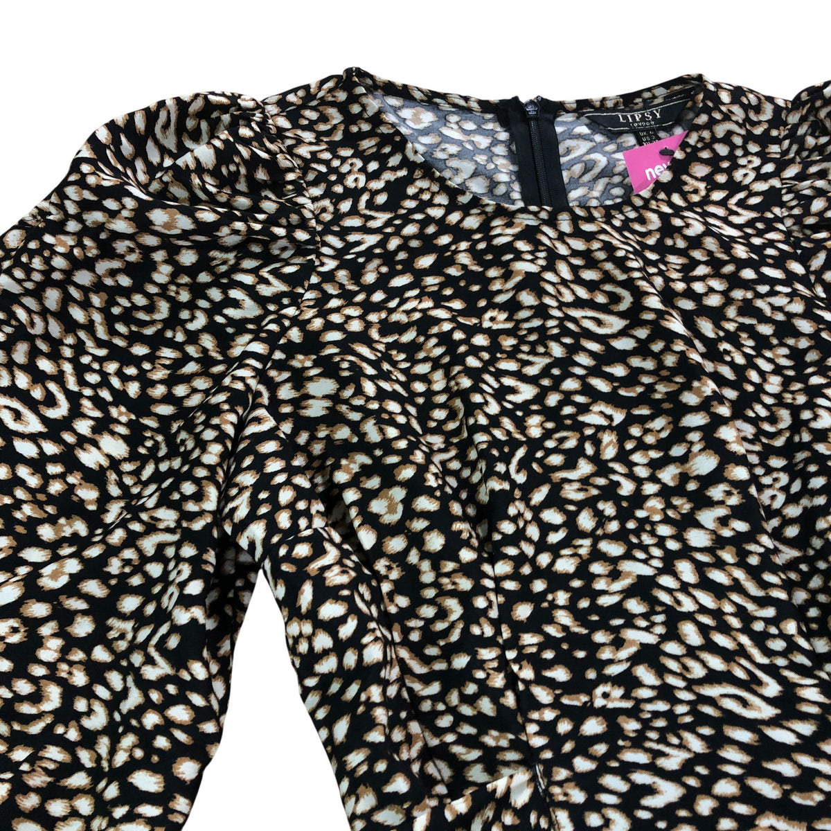 Lipsy London Leopard Print Dress UK6 Women's Long Sleeve