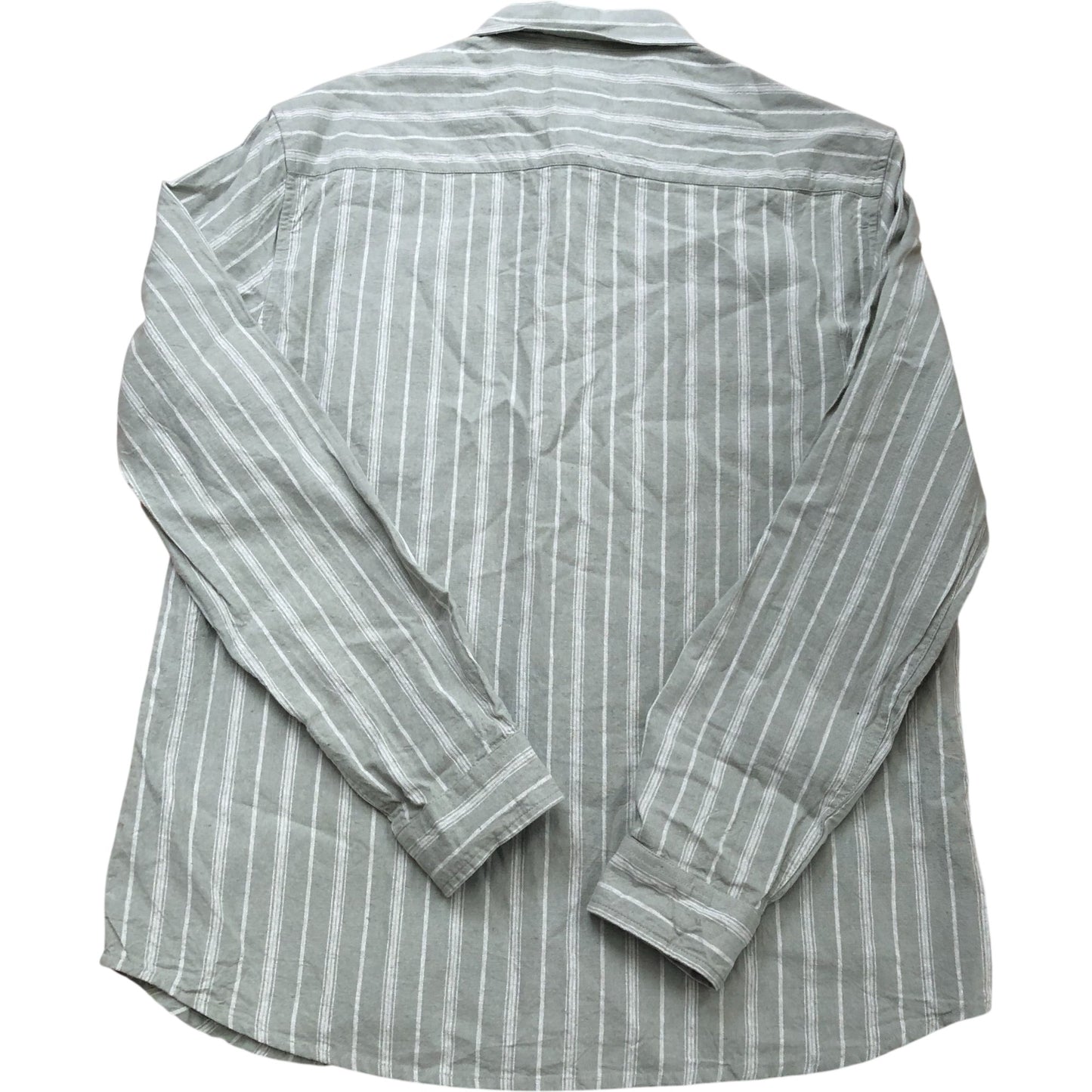 River Island Casual Shirt Size L Men's Striped Long Sleeve Green Cotton