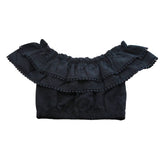River Island Girls Black Ruffle Top UK7-8 Years Off Shoulder Cotton