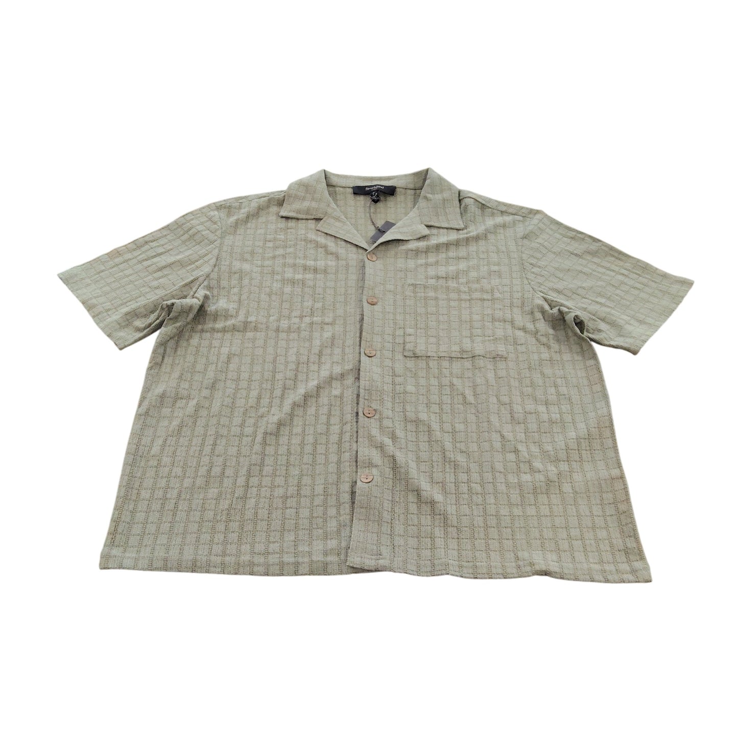 River Island Casual Short Sleeve Shirt UK XL Men's Green Texture Button Down