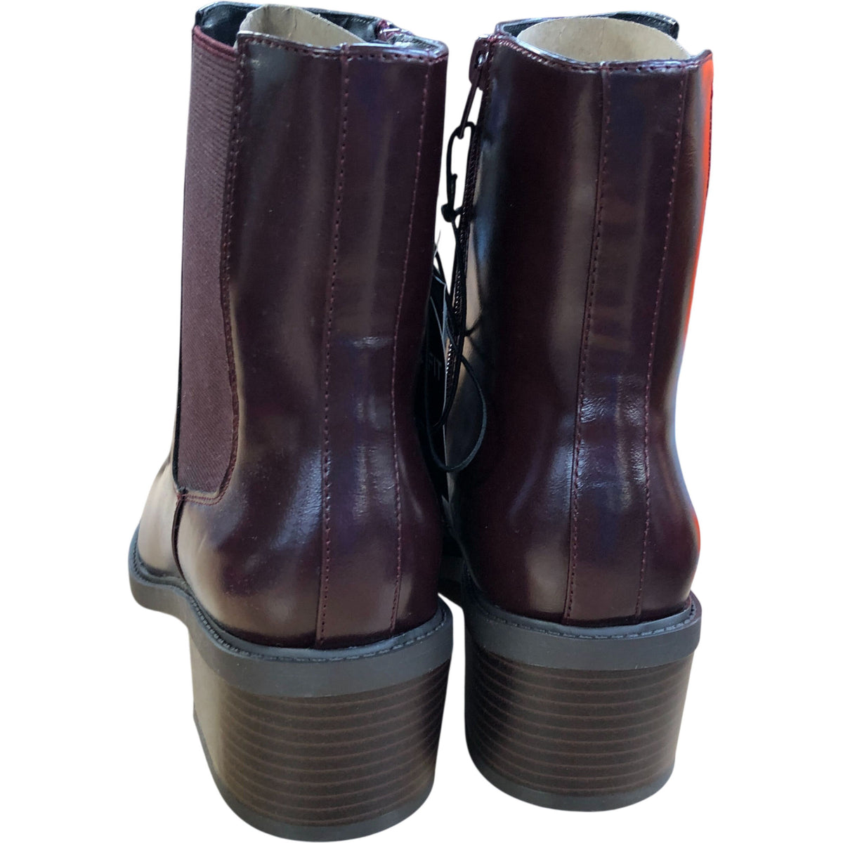 Wide Fit Ankle Boots Burgundy Faux Patent Leather Size 6