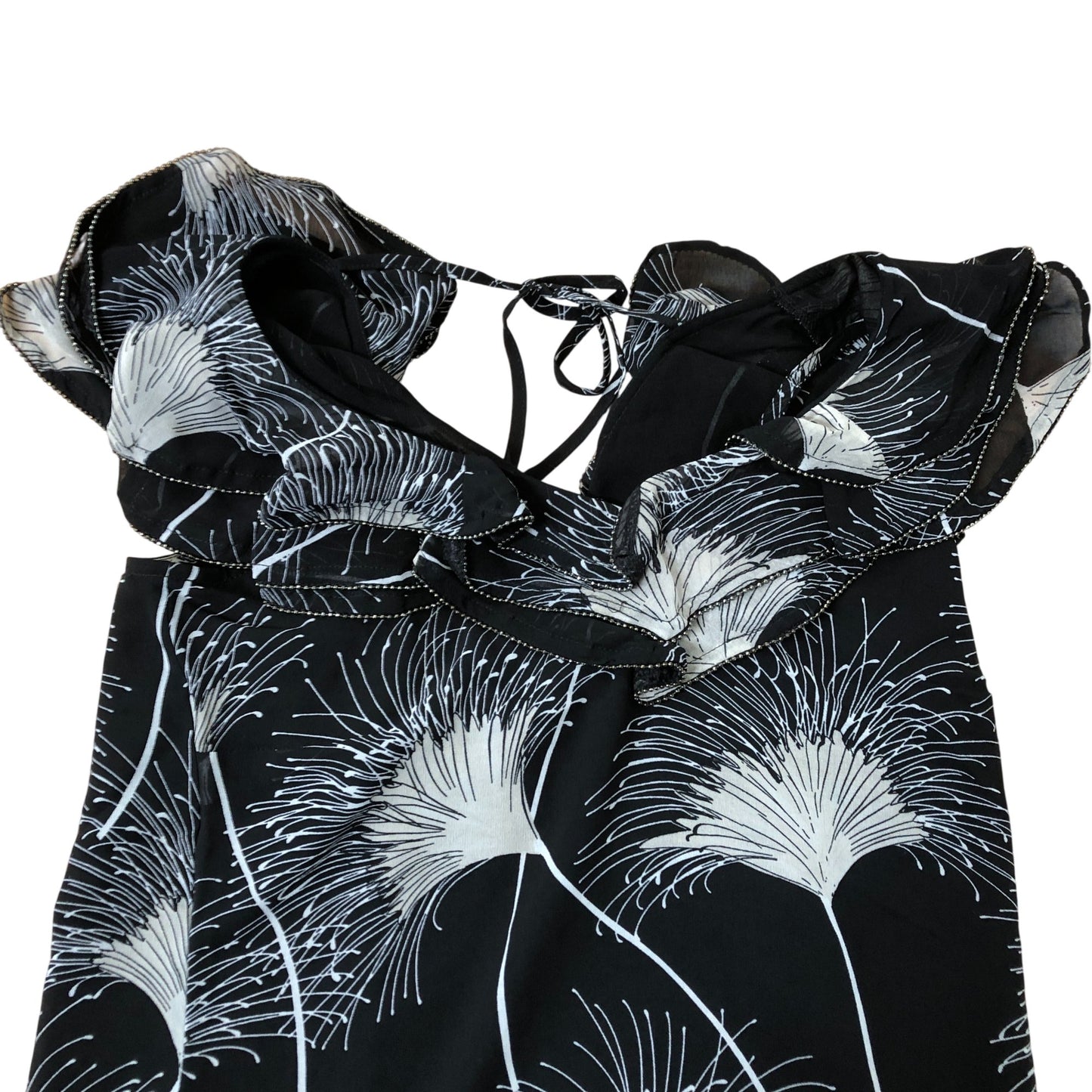 Branded Floral Print Blouse Women's Ruffled Sleeve Black White UK Size 8
