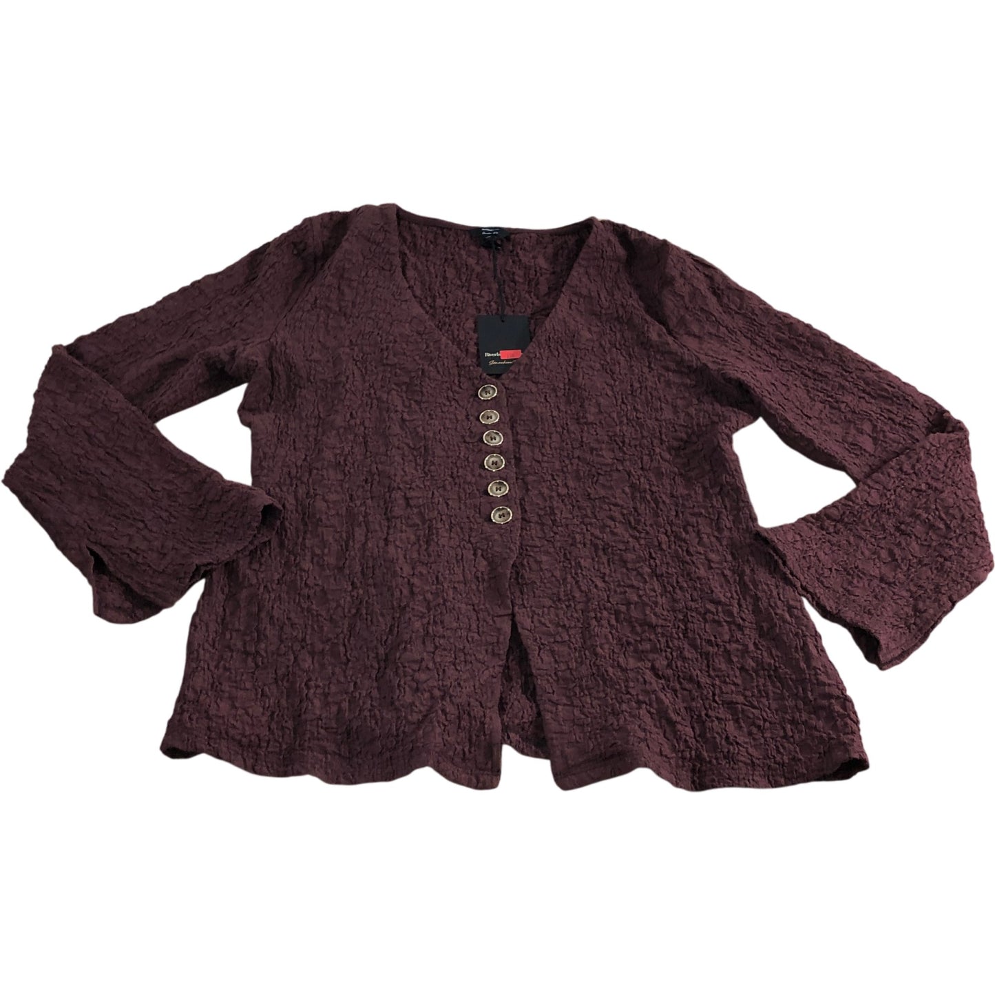 River Island Women's Burgundy Button Front Blouse Size UK Small Crinkle Fabric