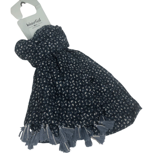 Weird Fish Marelia Printed Scarf One Size Navy Patterned Tassel Detail