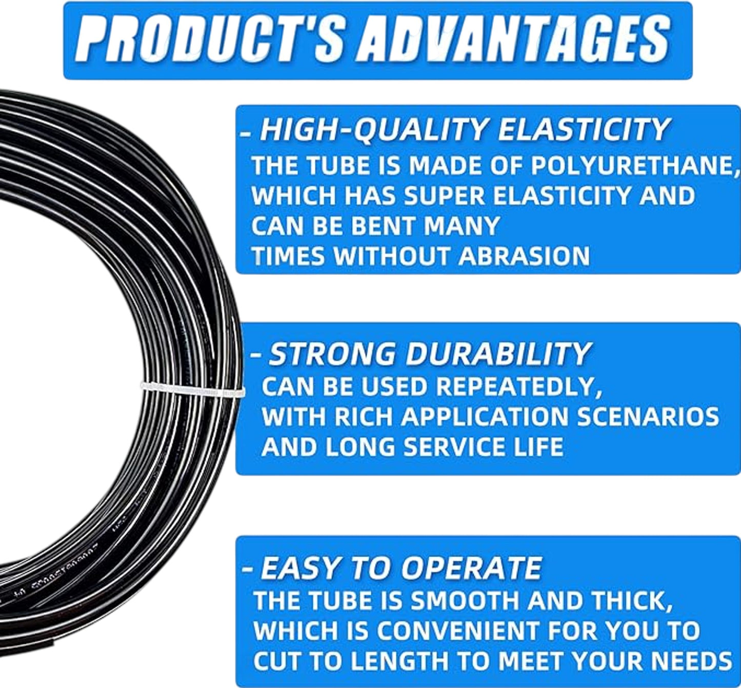 ERGAOBOY Black 8mm 2.8ft Polyurethane PU Air Hose Pipe Tube No Accesories