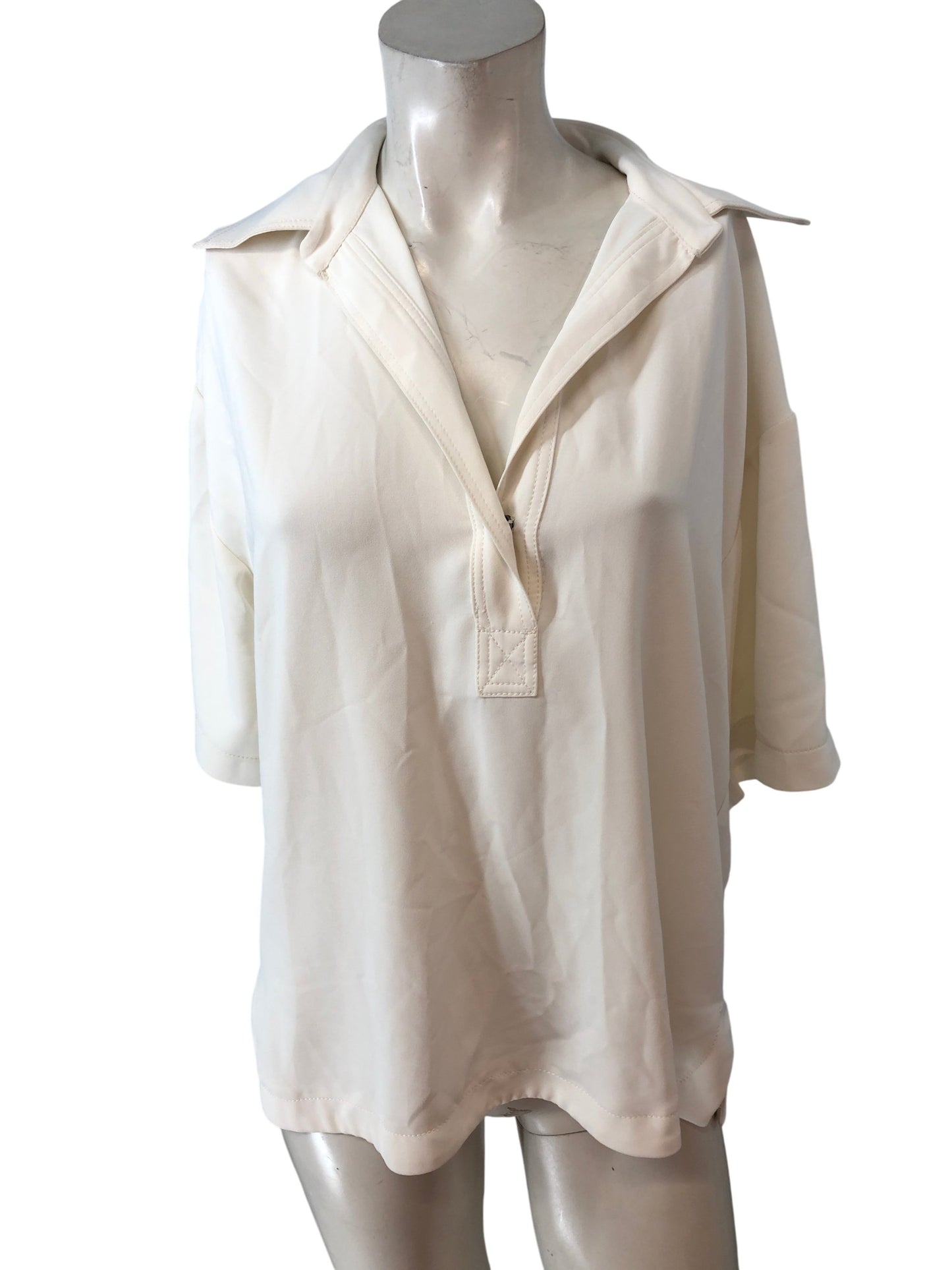 River Island Studio Summer Top UK8 Women's Cream Polo Style 100% Polyester