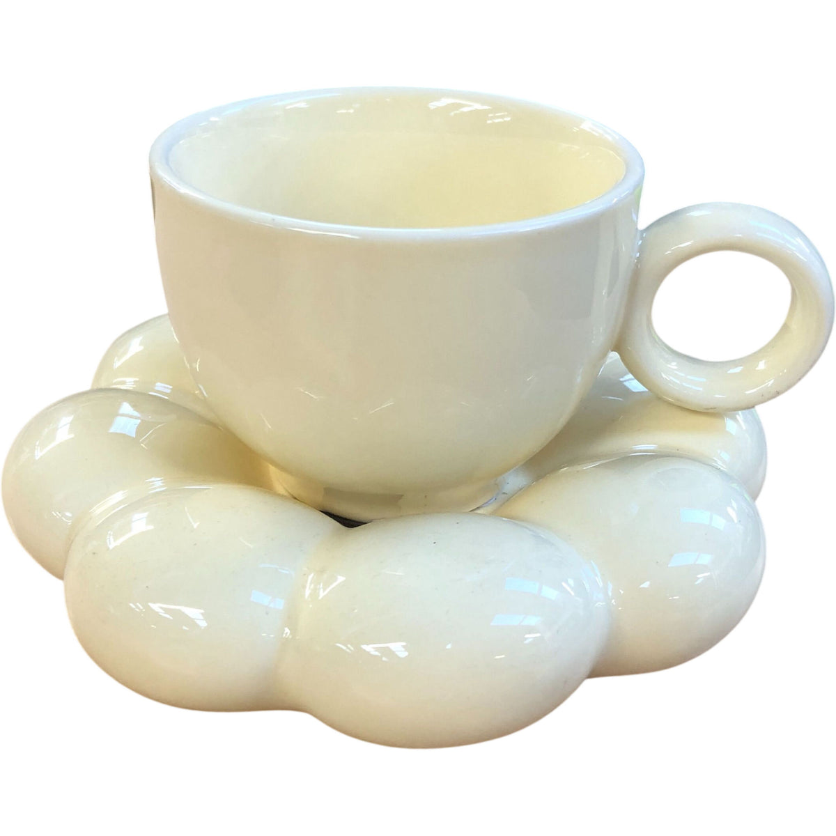 Coffee Cup & Saucer Set Cream Melamine Flower Shape Design