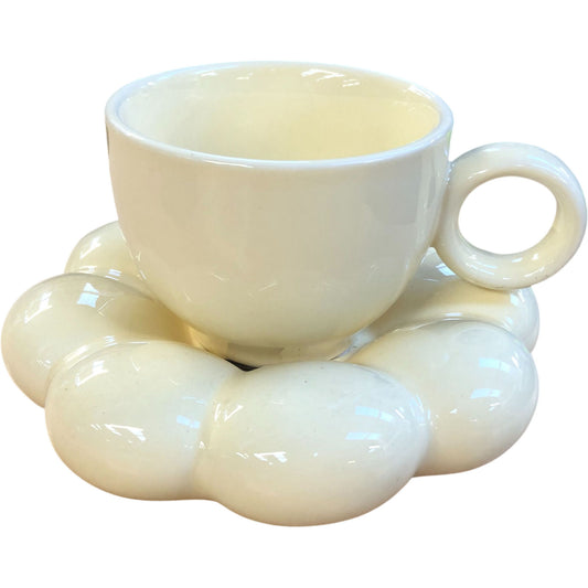 Coffee Cup & Saucer Set Cream Melamine Flower Shape Design