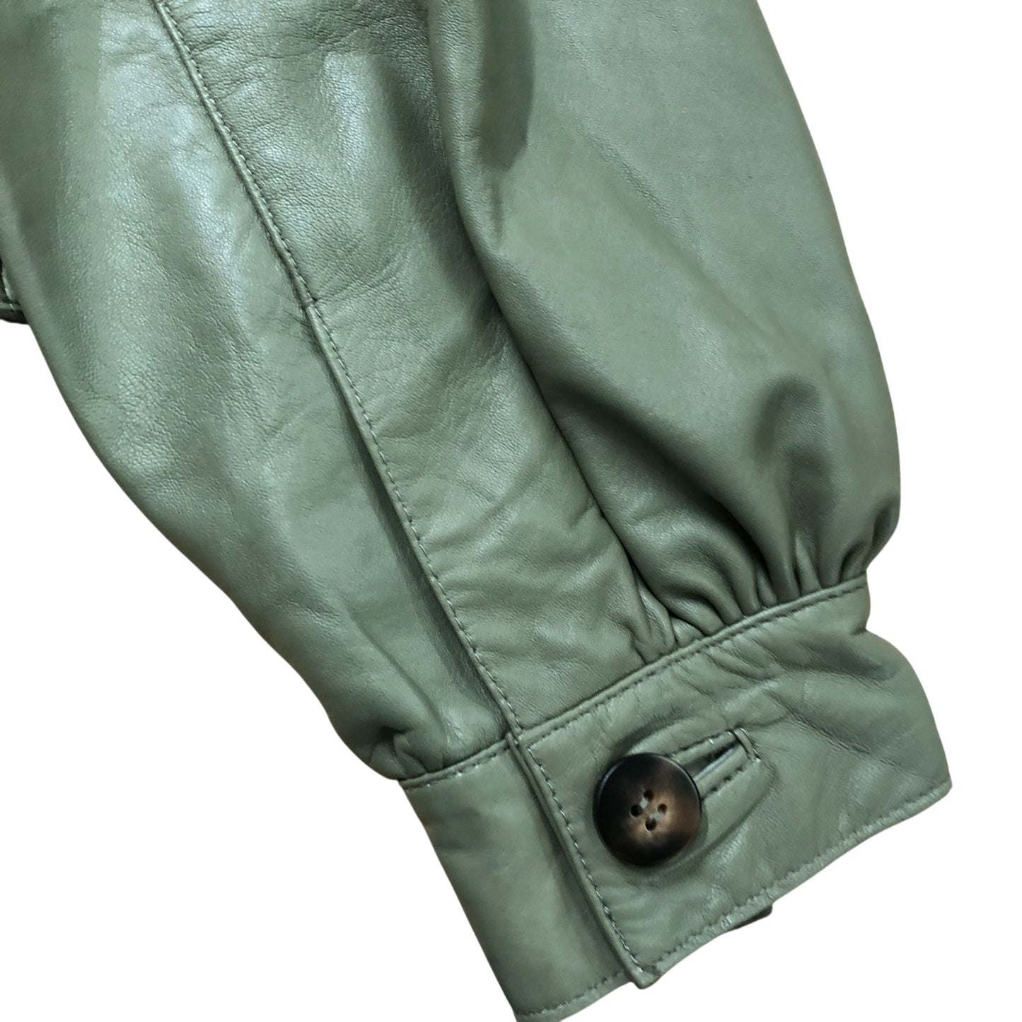 Green Leather Puff Sleeve Jacket Size S