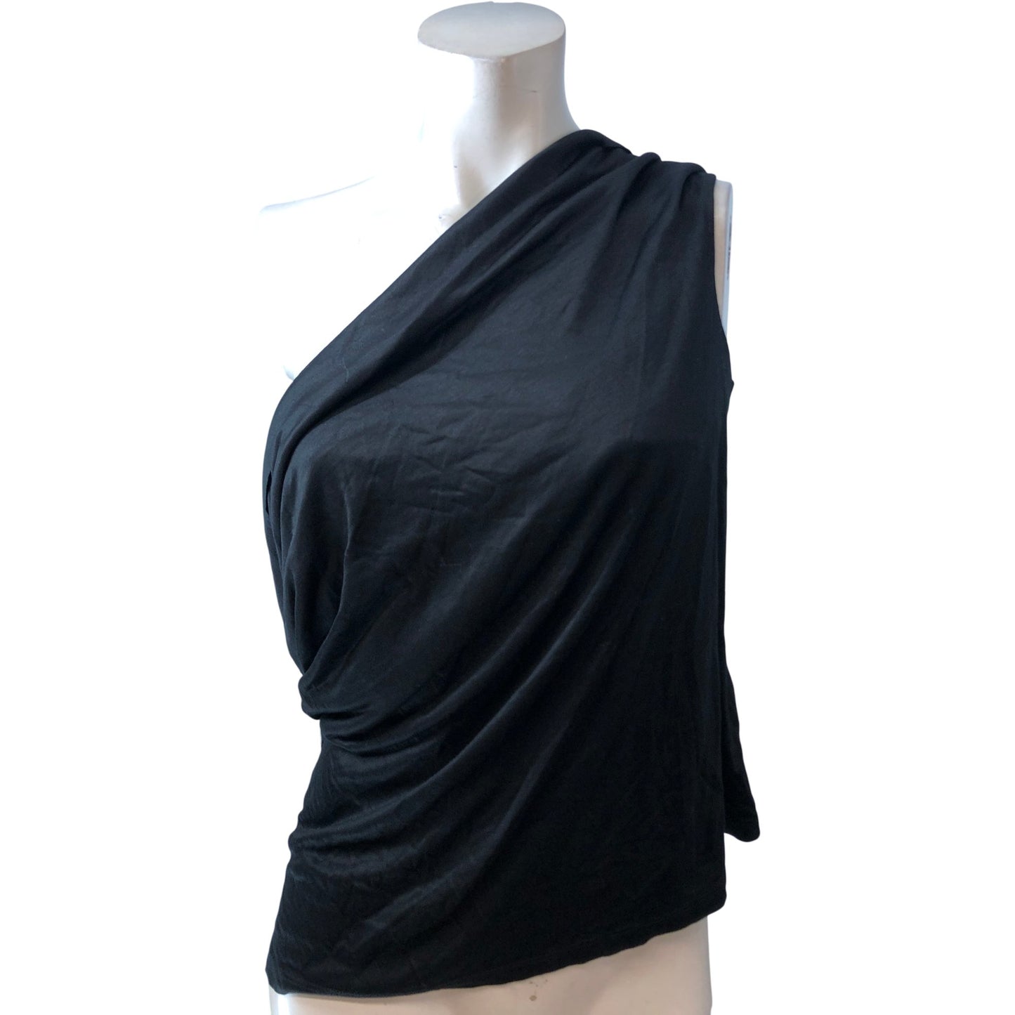 Stylish Black One Shoulder Top UK XL Women's Draped Design Soft Fabric
