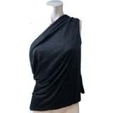 Stylish Black One Shoulder Top UK XL Women's Draped Design Soft Fabric
