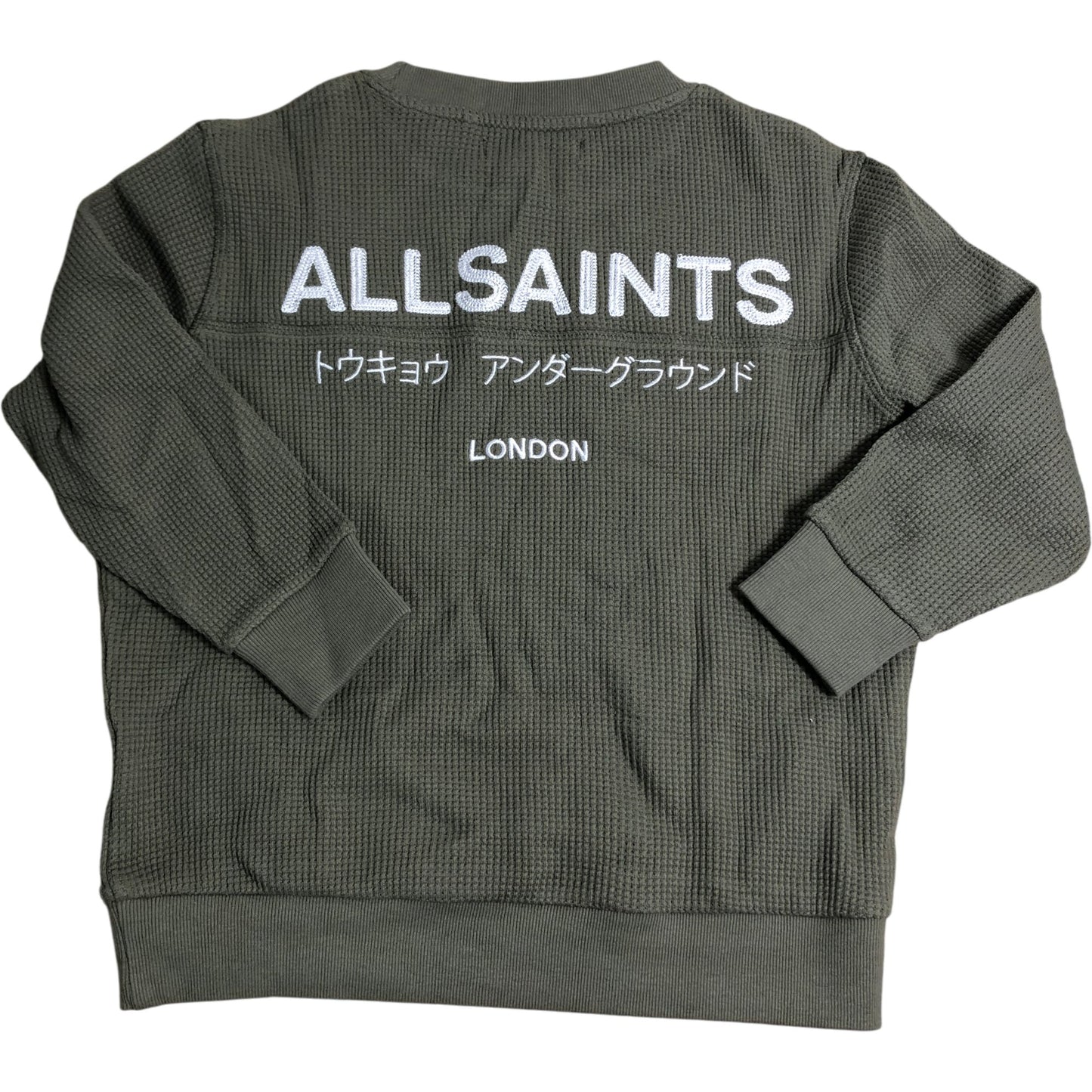 AllSaints Underground Waffle Crew Sweatshirt Size 9-10Y Boys Olive Green