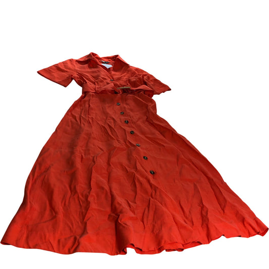 River Island Orange Belted Midi Shirt Dress - Size 8