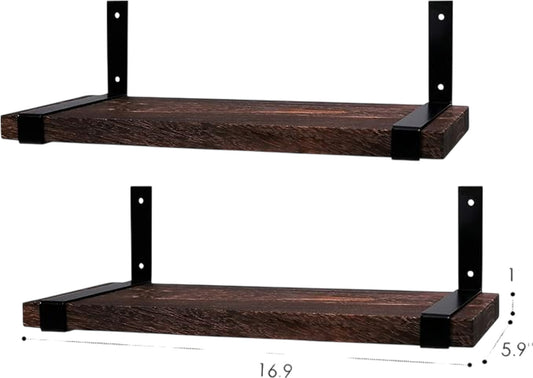 Lavievert Wall Mounted Floating Shelves Rustic Wooden Storage Rack Set of 2