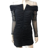 River Island Somewhere Top UK14 Women's Off Shoulder Black Dress Ruched Design