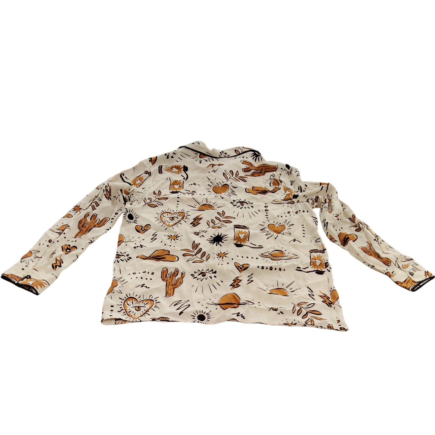 River Island Women's Casual Shirt UK10 Cream Viscose Printed Design Long Sleeve