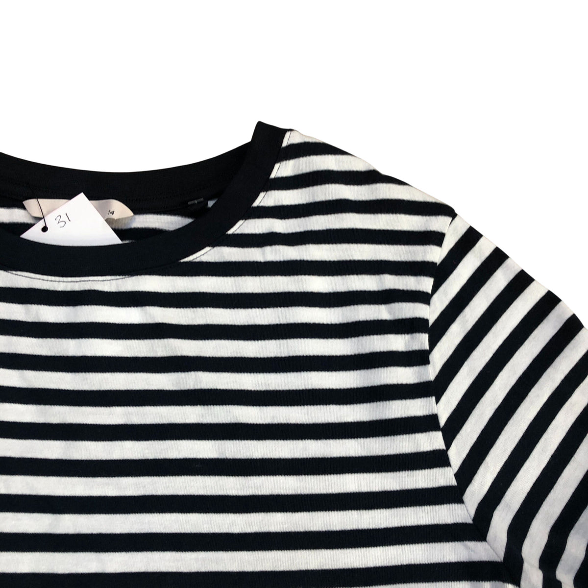 Long Sleeve Black & White Striped Top Size 14