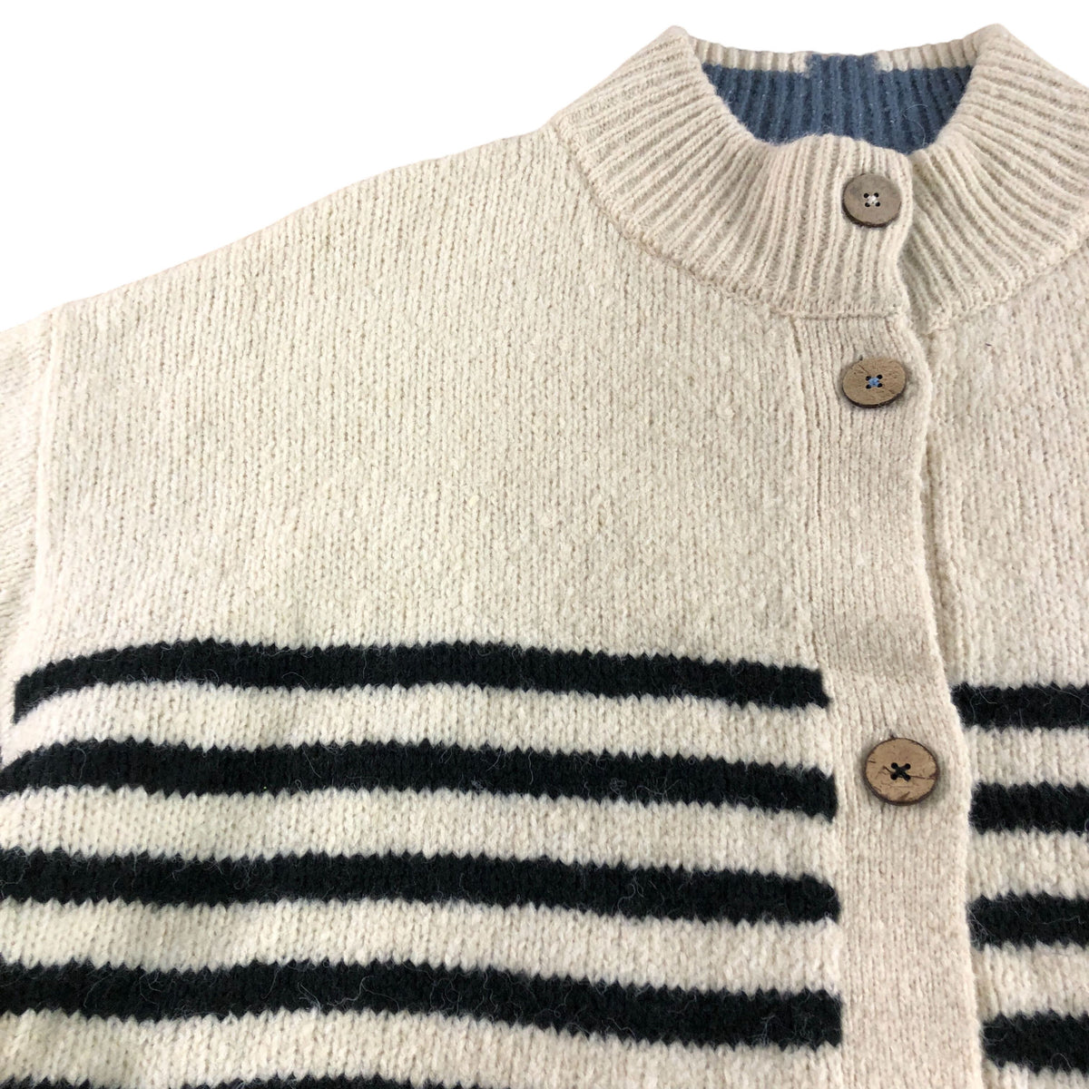 UK18 Women's Striped Cardigan Cream Black Knitted Button Front
