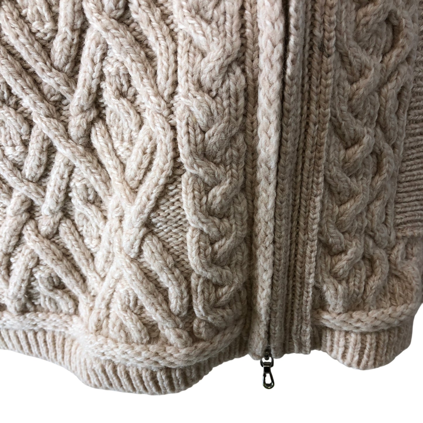 SAOL Ladies Side Zip Cardigan Merino Wool Beige Cable Knit Medium