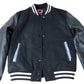 Branded Varsity Jacket Black Leather Look Sleeves Style Casual UK8