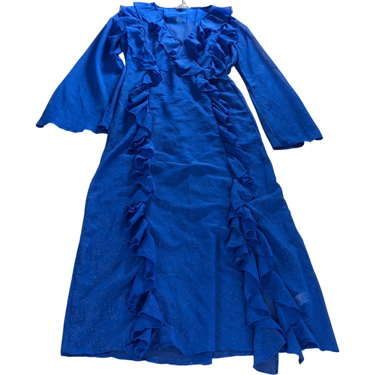 River Island Women's Blue Dress UK8 Ruffle Detail Long Sleeve Party Dress