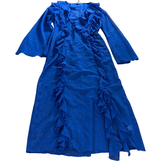 River Island Women's Blue Dress UK8 Ruffle Detail Long Sleeve Party Dress