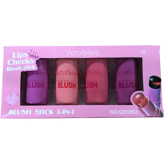 VICTORIA KEY Jelly Tint Blush Set 3 in 1 Lips Cheeks Blush Stick 5g x 4PCS