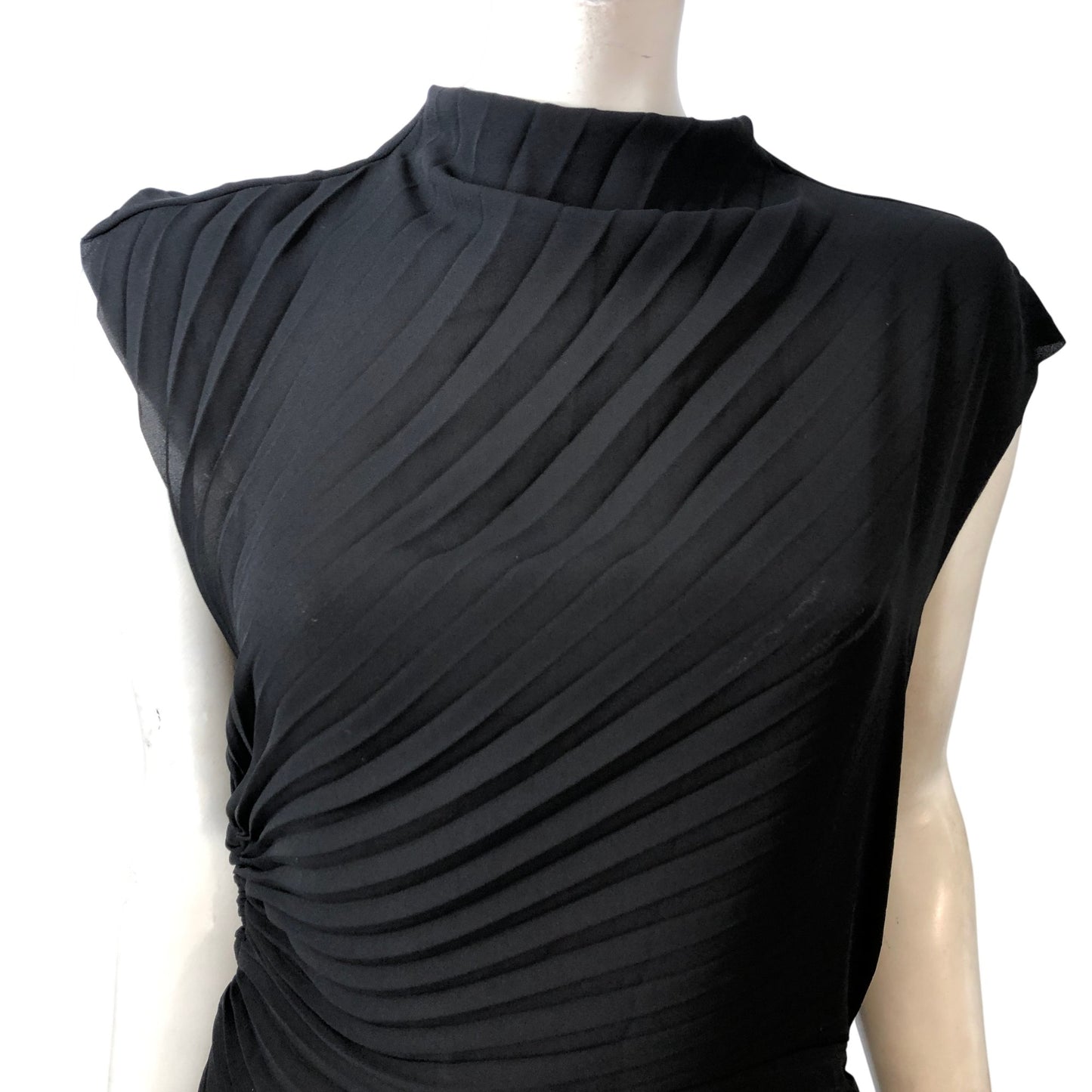 AllSaints Women's Pleated Black Midi Dress Size UK10 Elegant Sleeveless