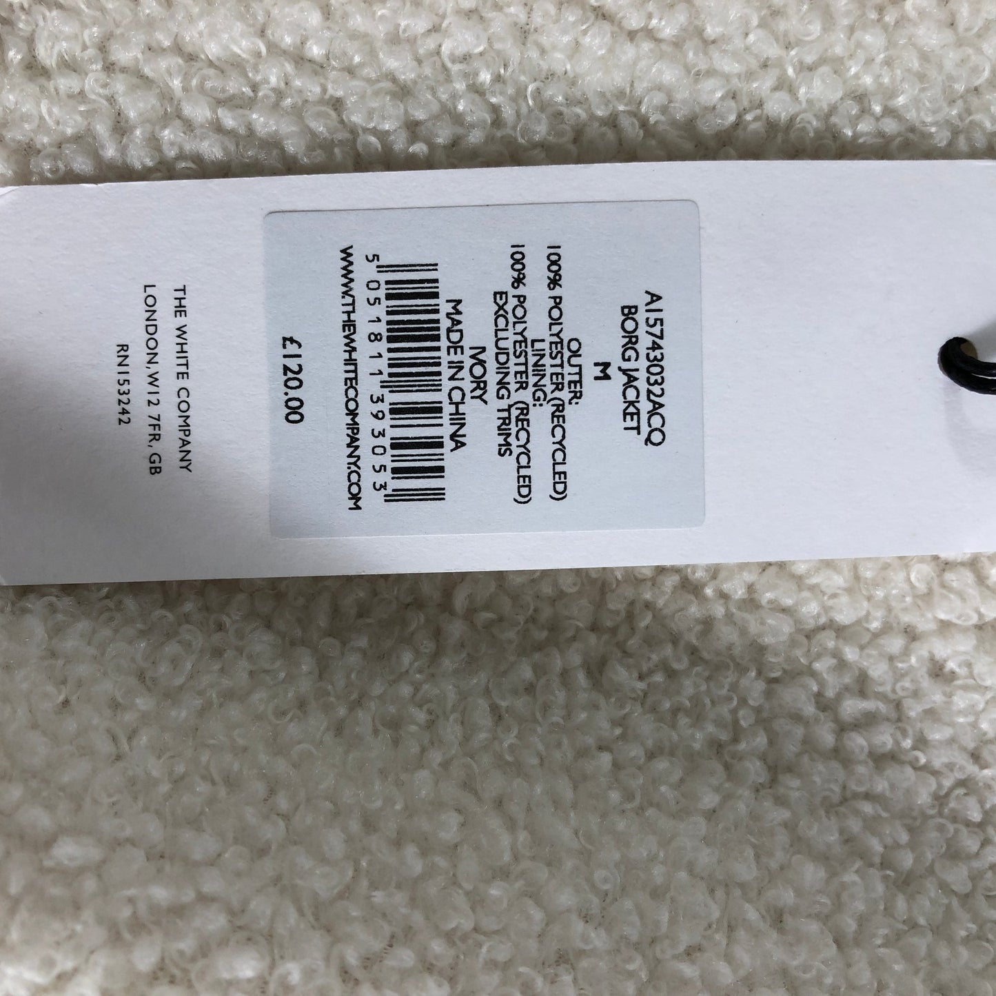 Branded Borg Jacket M Women's Cream Full Zip Soft Fleece