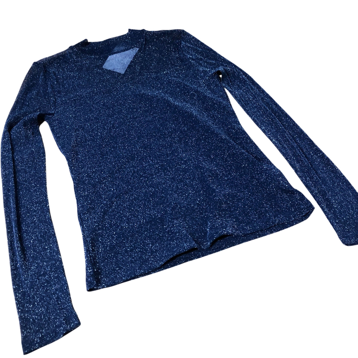 River Island Long Sleeve Sparkly Top Women's V Neck Blue Comfortable Style UK12