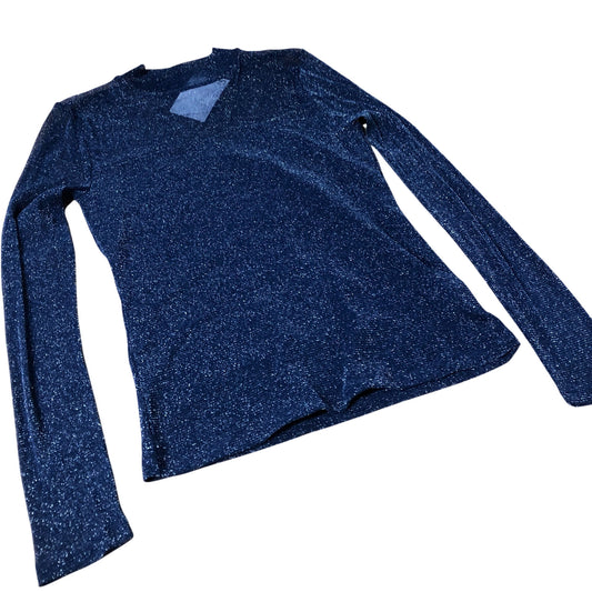 River Island Long Sleeve Sparkly Top Women's V Neck Blue Comfortable Style UK12