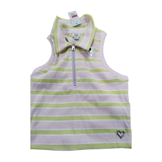River Island Girls Sleeveless Polo Top 9 10 Years Pink Yellow Striped