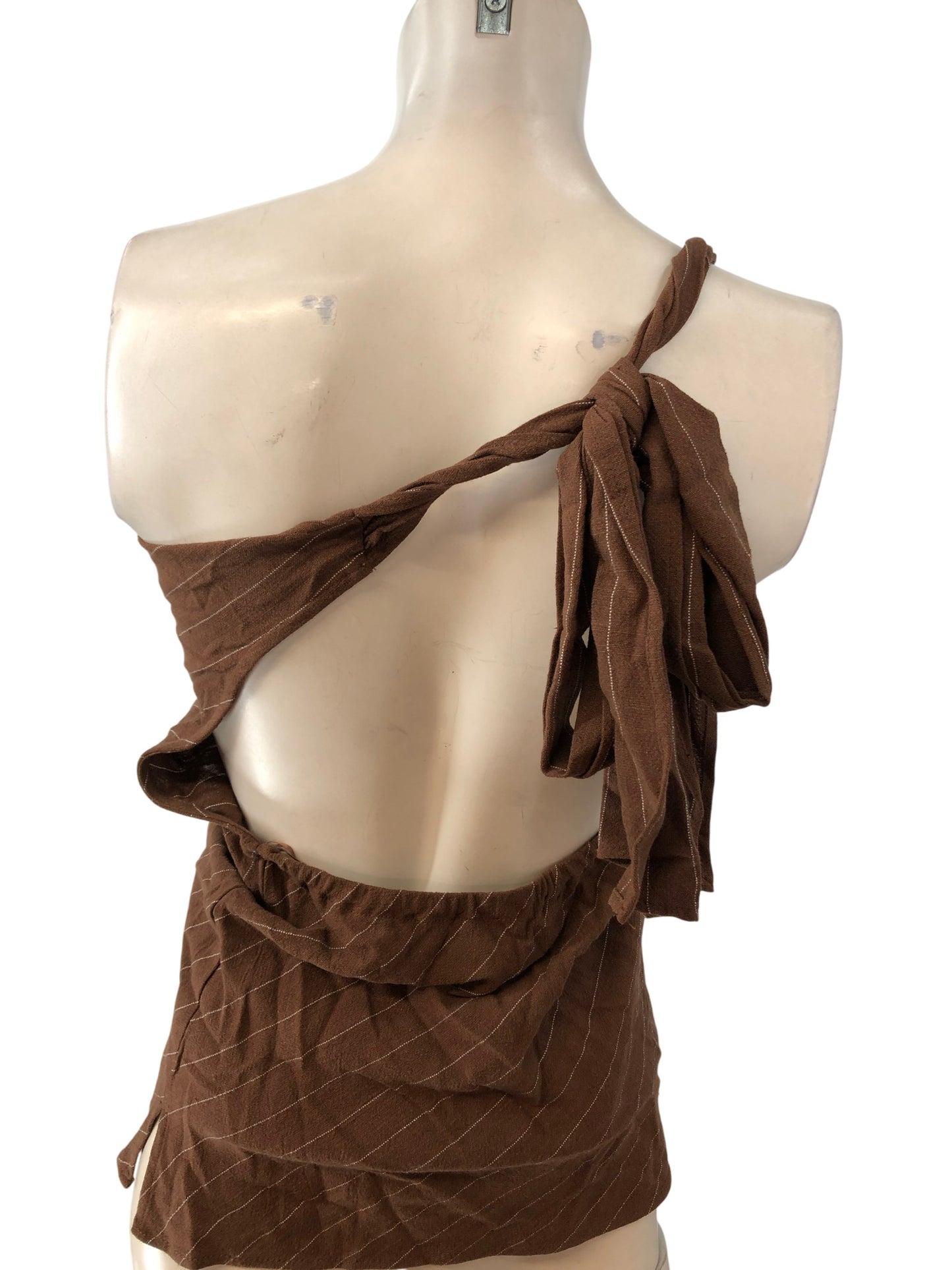 River Island Women's Brown Striped One Shoulder Top Size UK8 Slim Fit