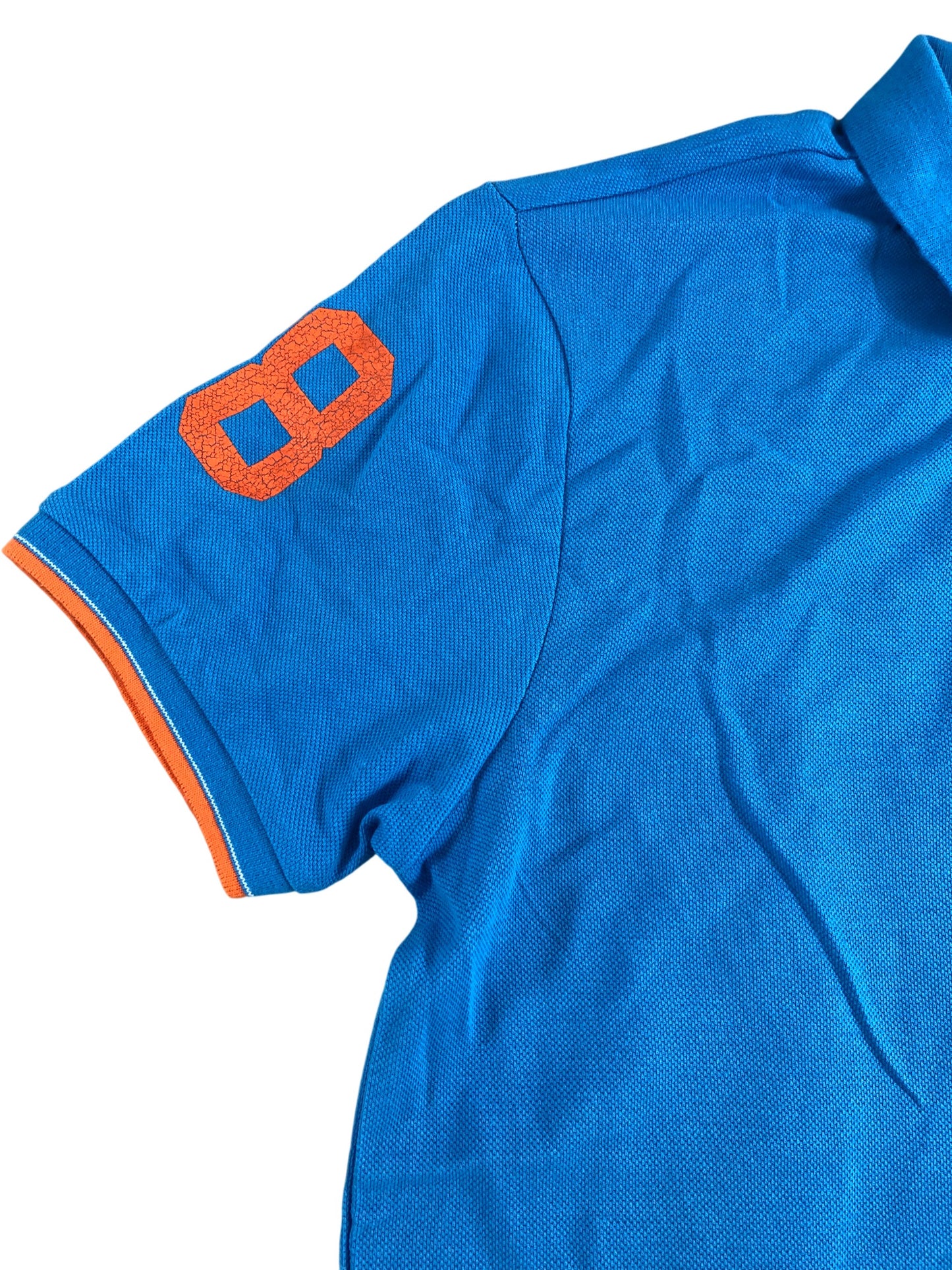 TOKYO LAUNDRY 68 Polo Shirt M Men's Blue Cotton Orange Detail