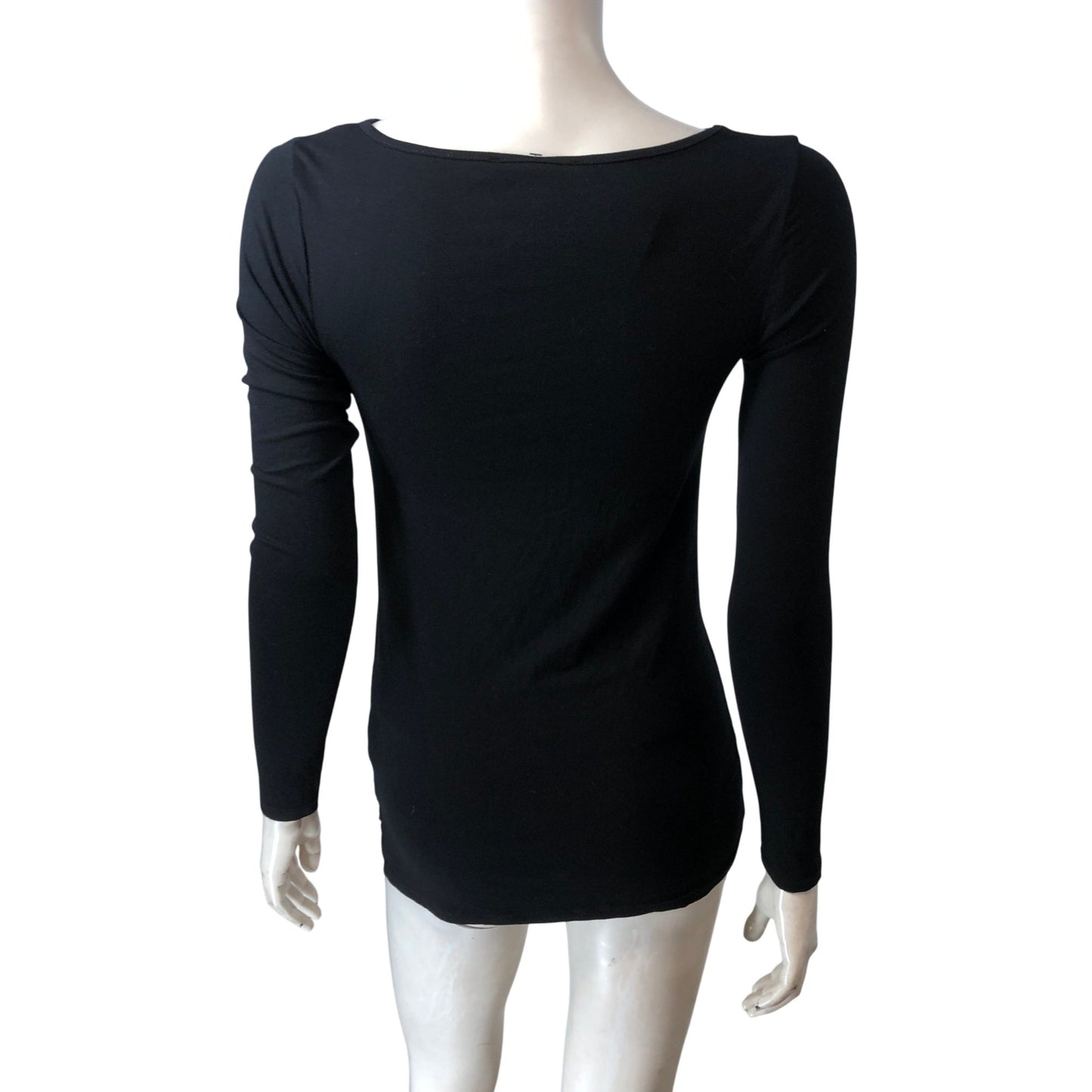 Branded Long Sleeve Zip Detail Top UK 8 Women's Black Ruched Stretch Jersey