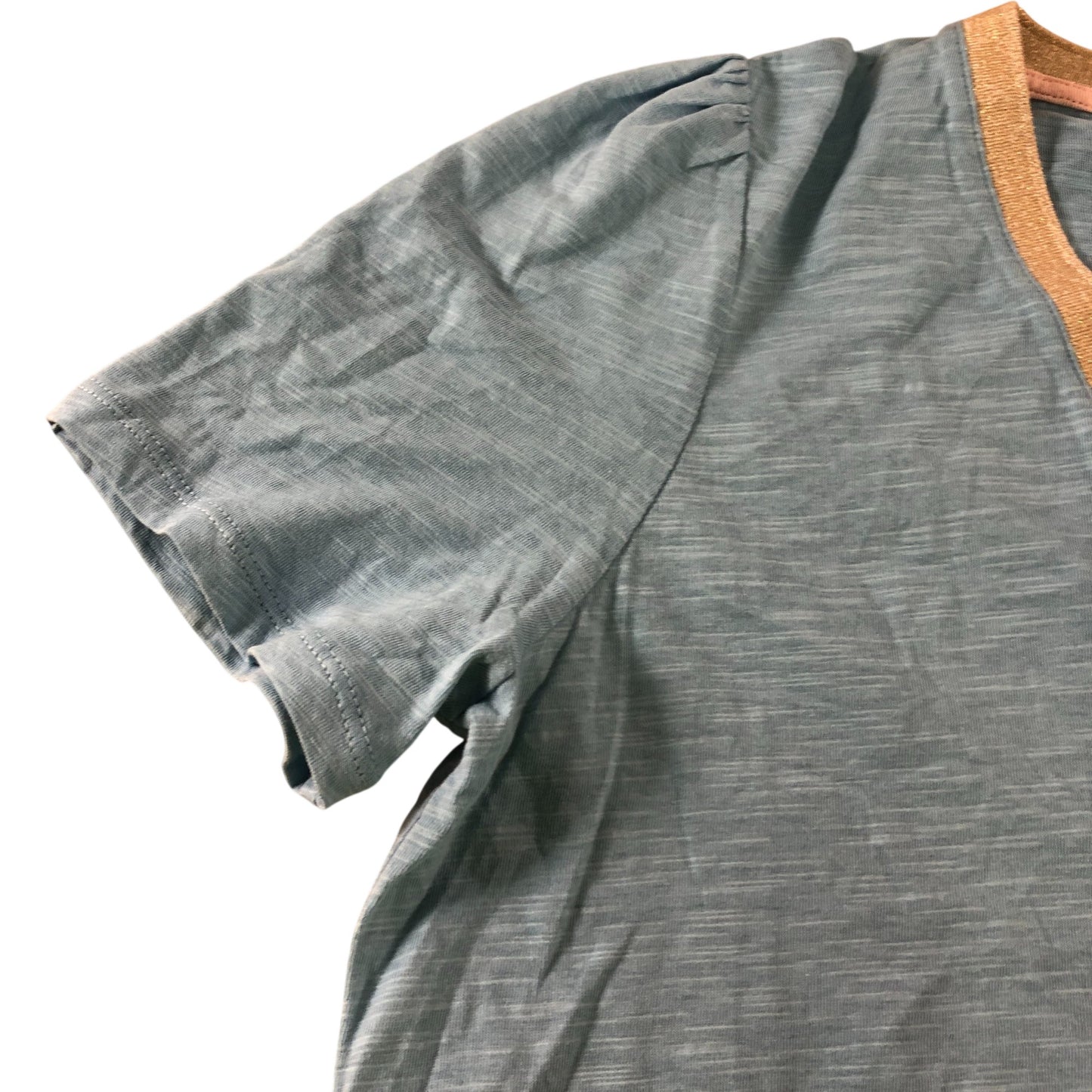 Blue Metallic Trim V Neck T-Shirt - Size 12