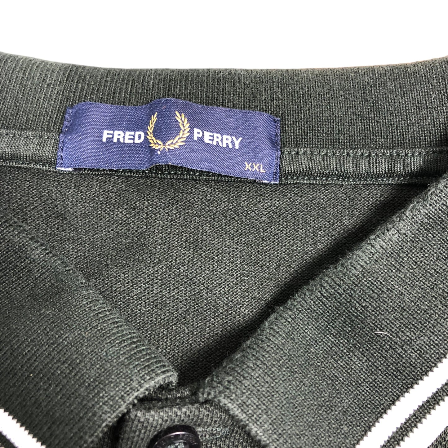 Fred Perry XXL Men's Polo Shirt Dark Green Cotton Short Sleeve Striped Collar