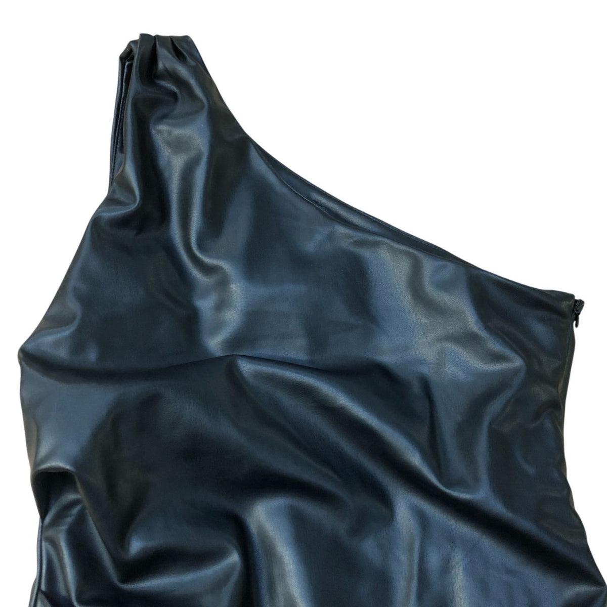 River Island One Shoulder Faux Leather Black Mini Dress Size 12