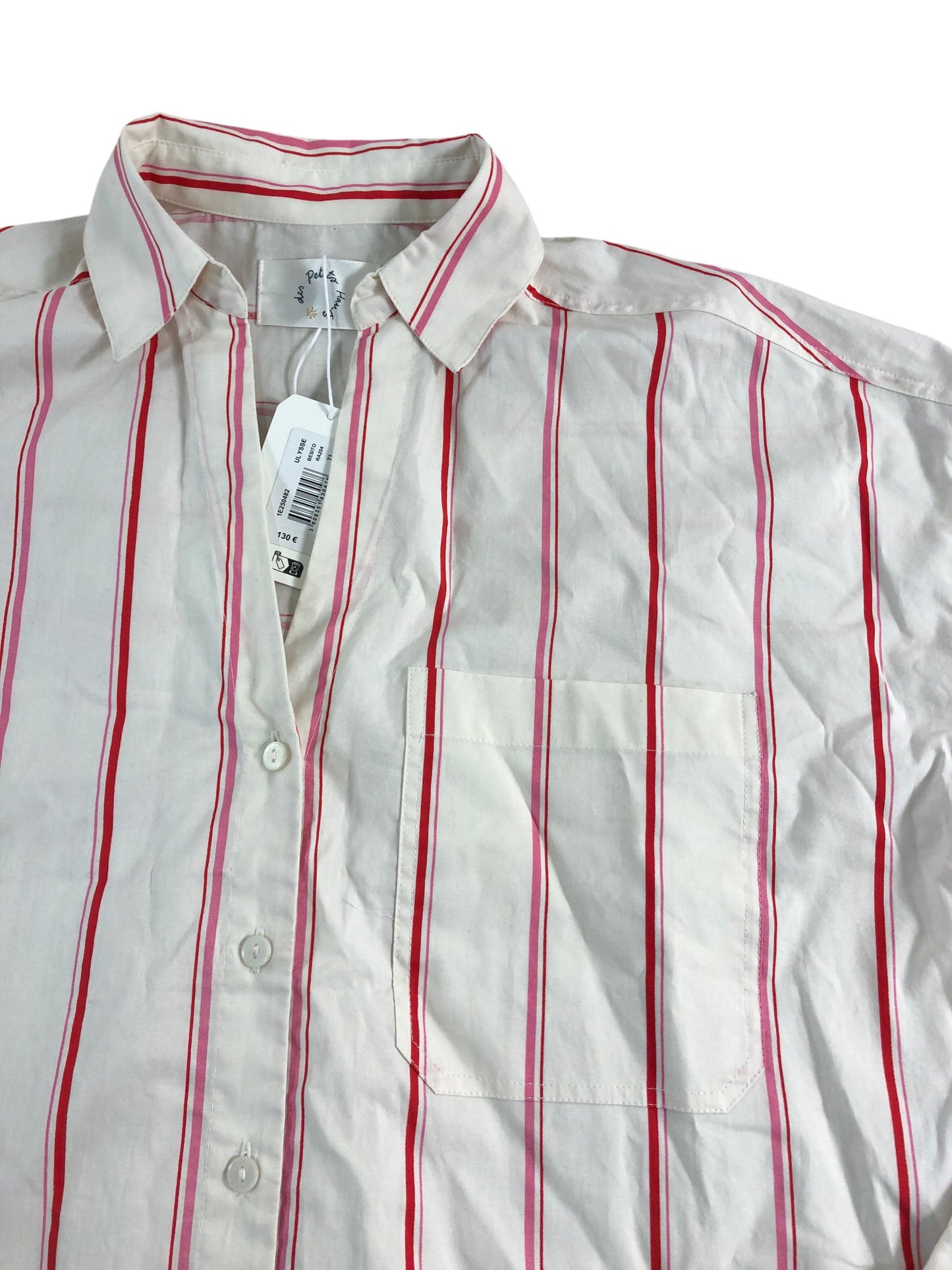 Des Petits Hauts Ulysse Shirt Size Large Women's Cream Red Striped