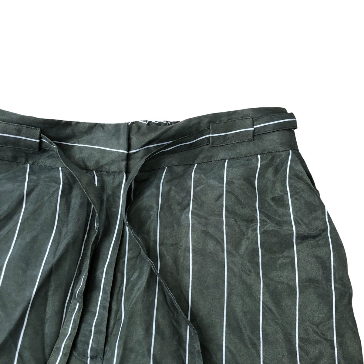 Striped Trousers XS Long Women's Pleated Lightweight Green Fabric