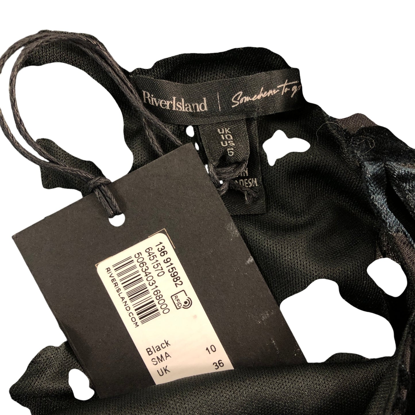 River Island Black Floral Velvet Top UK10 Women's Long Sleeve Elegant Style