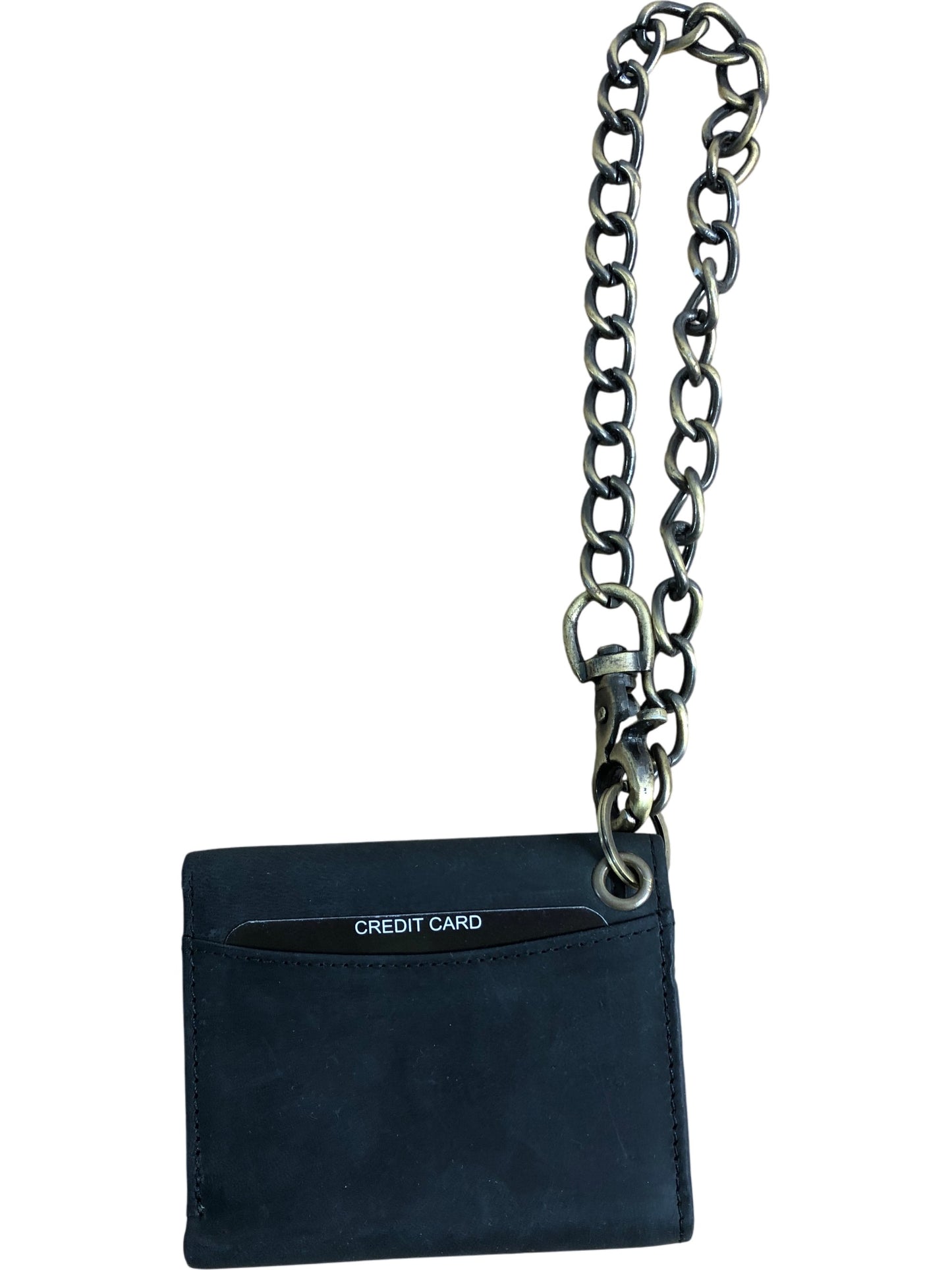 RFID Blocking Wallet Black Leather Chain Clip Closure Compact Design
