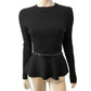 River Island Women's Black Ribbed Peplum Top Size UK10 Long Sleeve