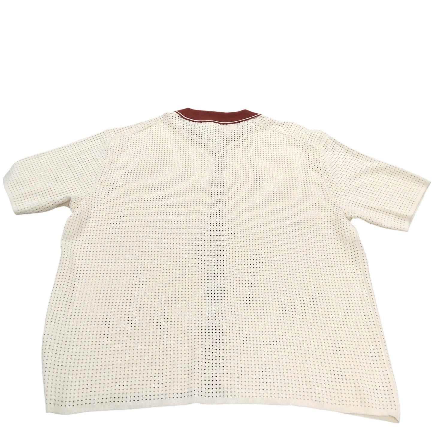 River Island Men’s Polo Shirt XL Cream Brown Striped Button Front Casual Top