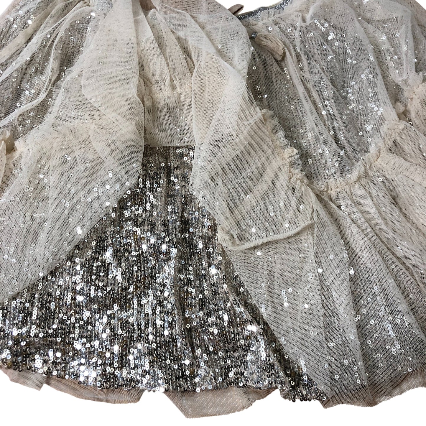 Girls Sequin Layered Skirt Age 11 Years Cream Tulle Glitter Ruffle