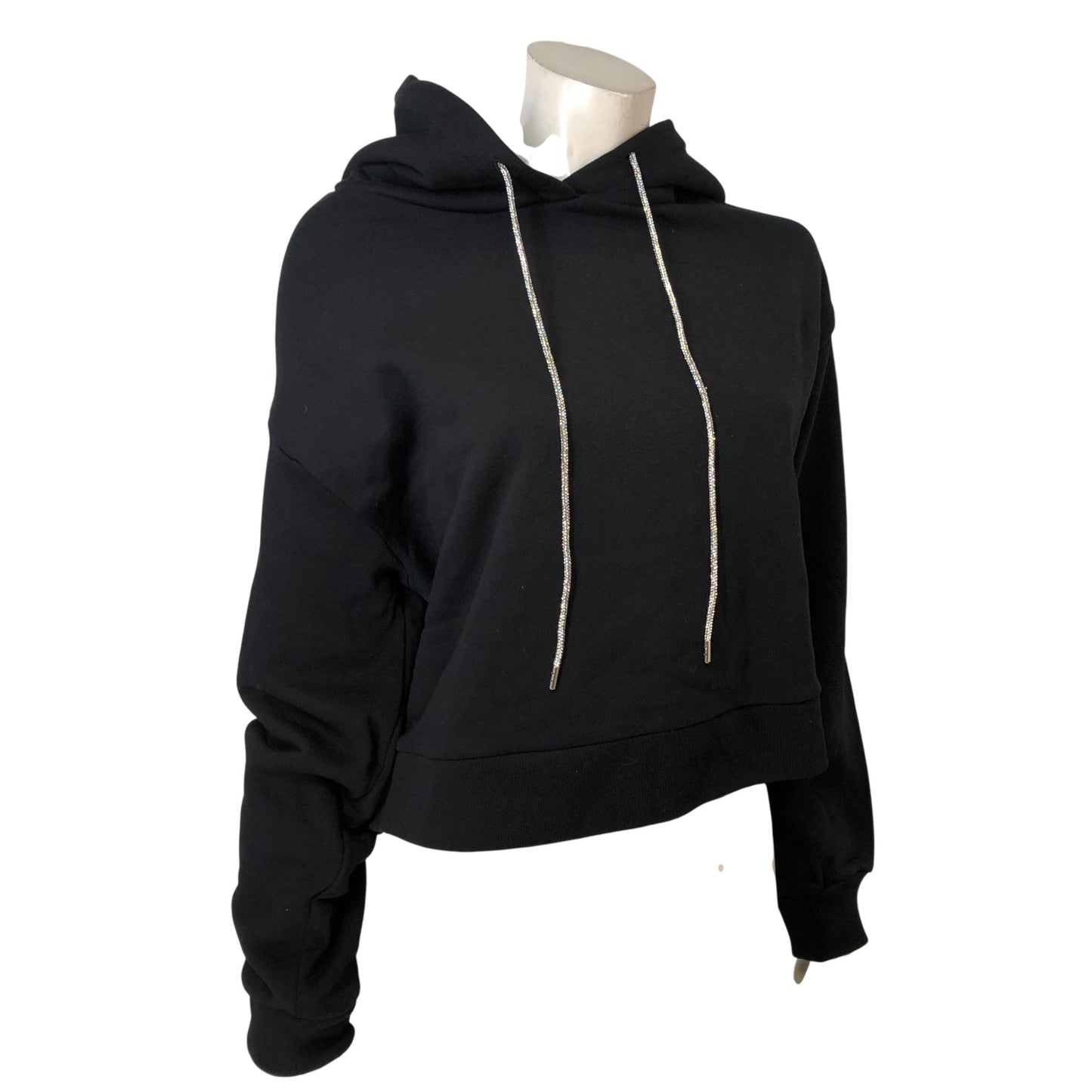 Allsaints Pippa Sparkle Hoody Large Women's Black Cropped Hoodie With Sparkly C