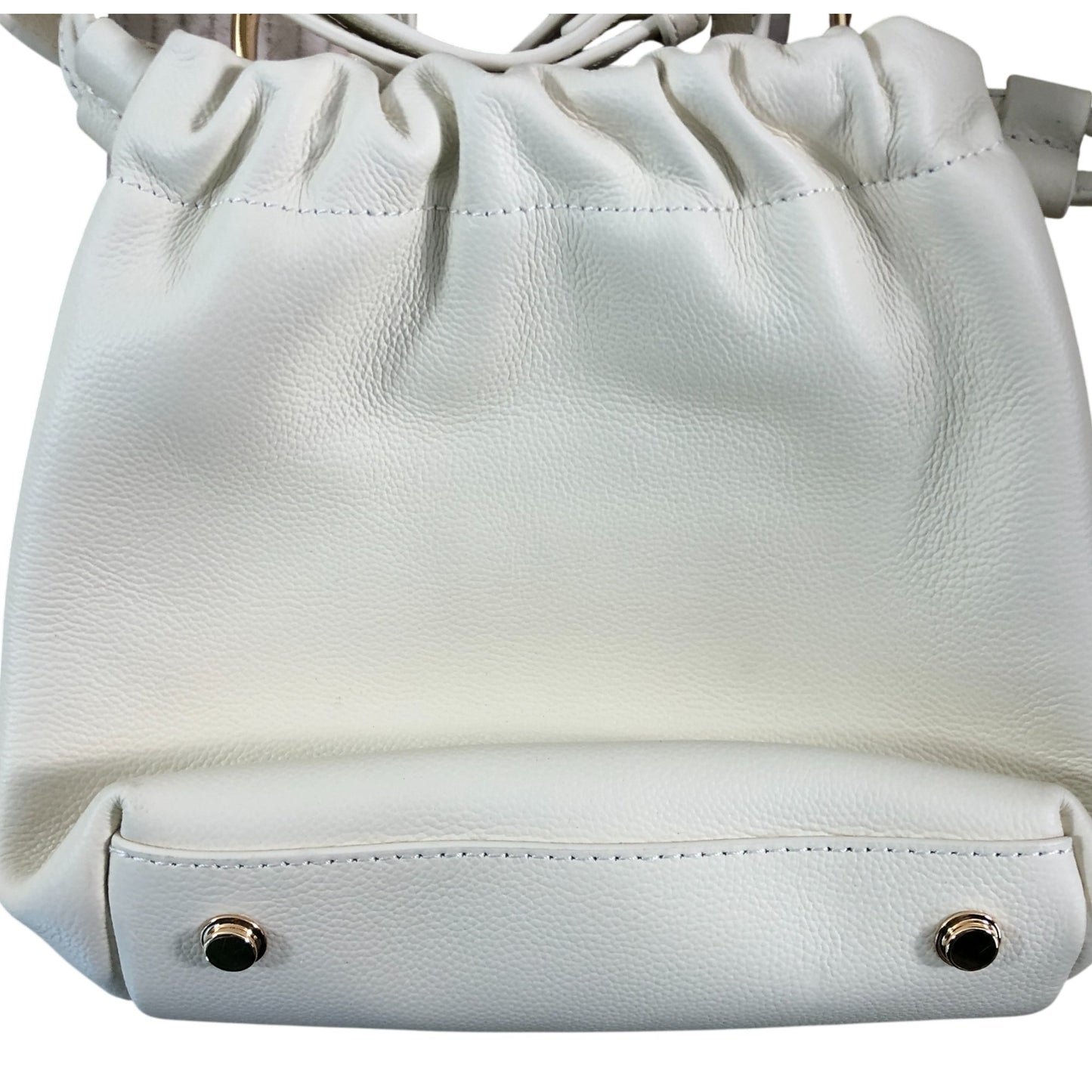 Lounge White Leather Drawstring Shoulder Bag Women's Designer Style Chic