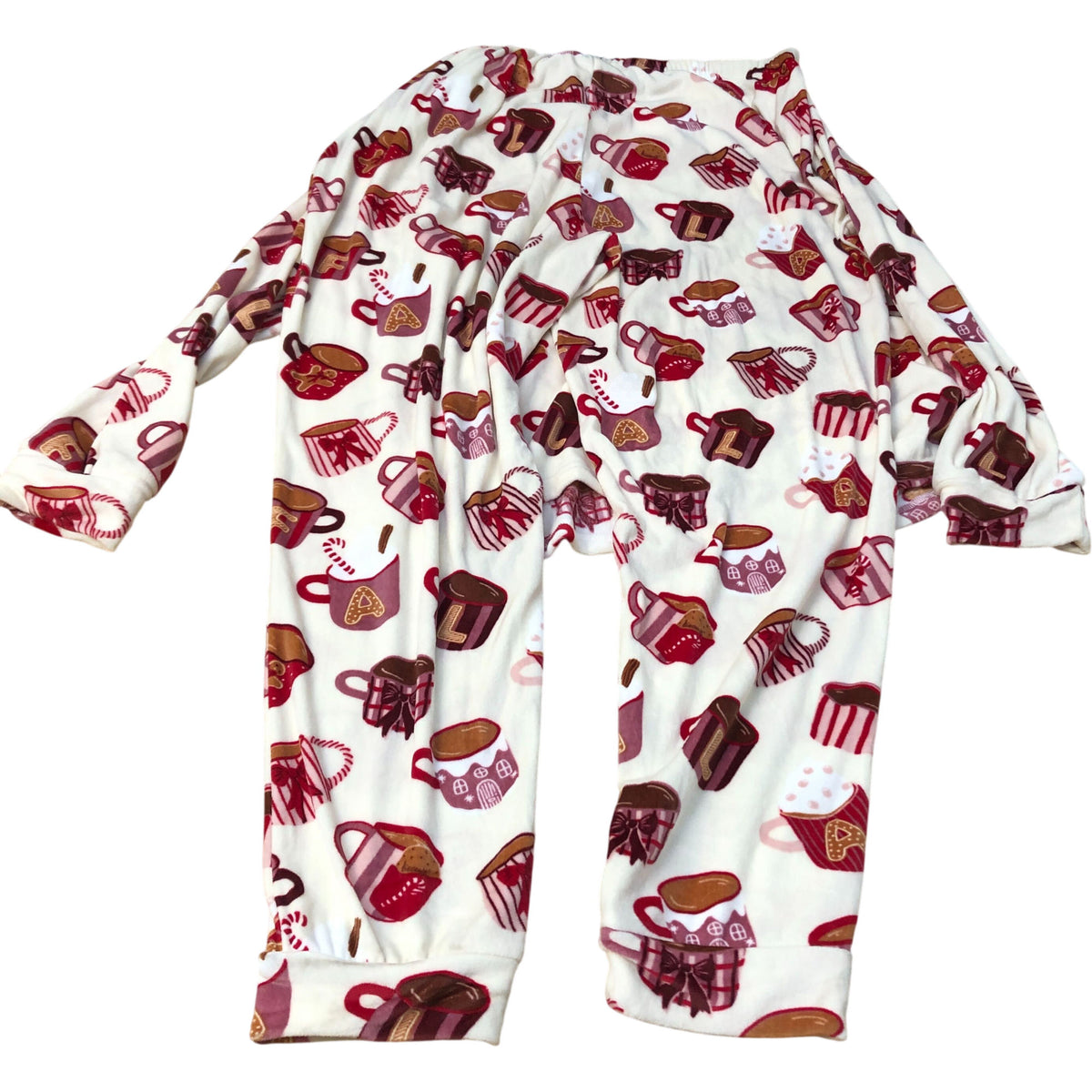 Sleepwear Pyjamas Women's Coffee Cup Pattern Long Sleeve Leggings Set Size 16
