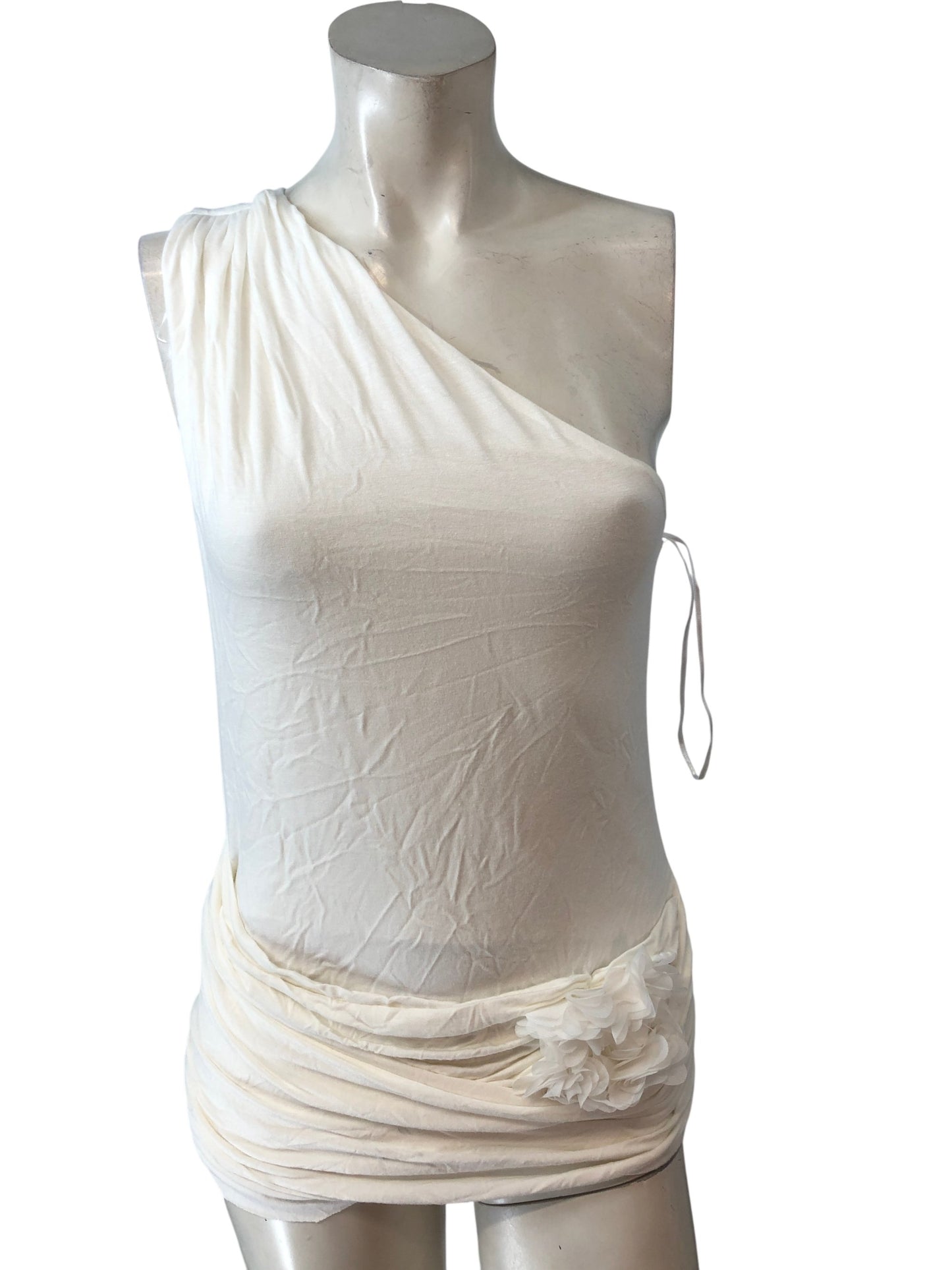River Island White 60s Riv Sol Dress UK S Women's One Shoulder Wrap