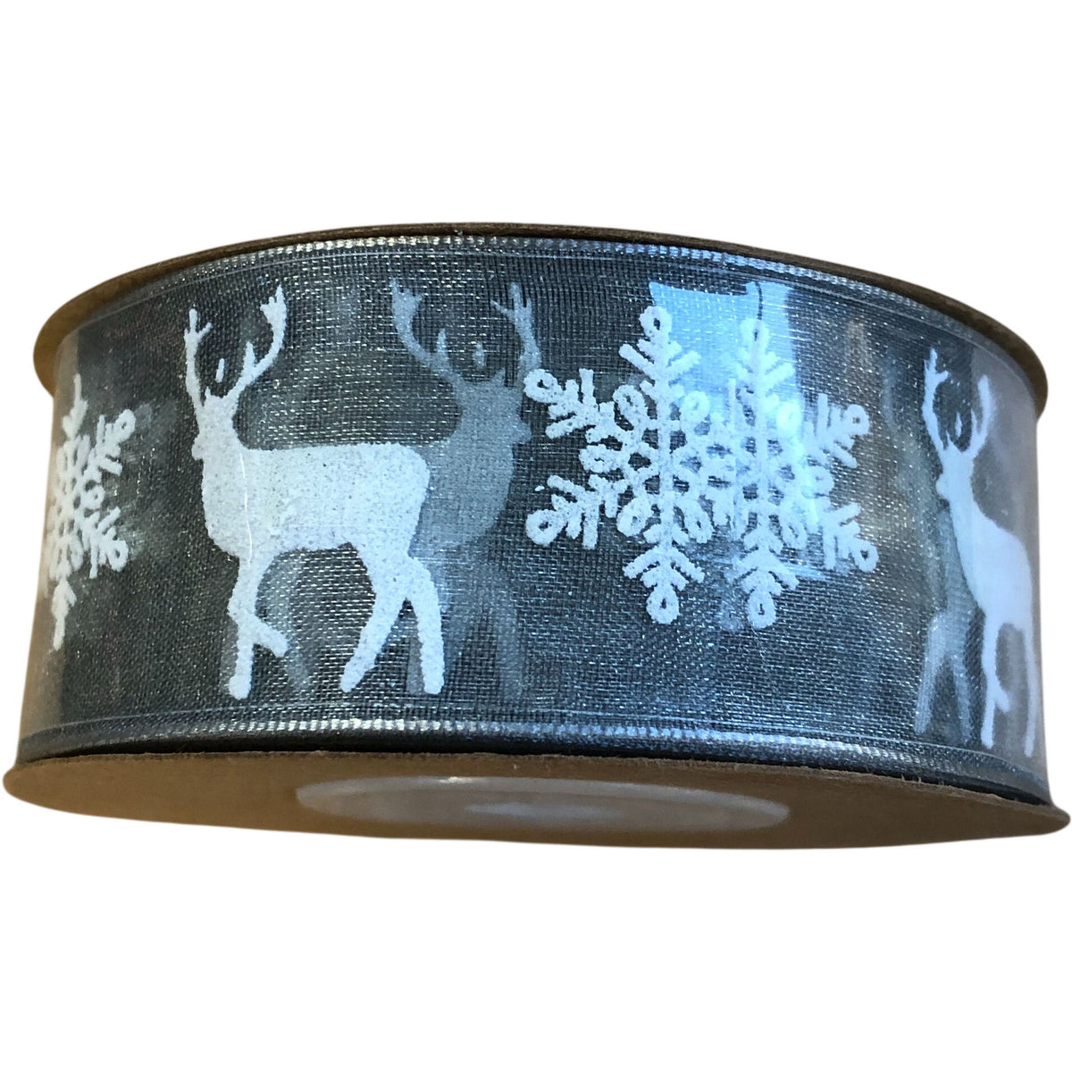 Christmas Grey Ribbon 10M Reindeer Snowflake Design Craft Supplies